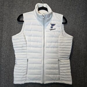 Women's St. Louis Blues Colosseum White Full Zip Puffer Vest Sleeveless Sz XL